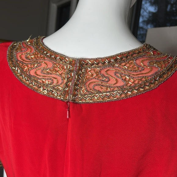 Bob Mackie Sz 8 Red Shift Beaded Collar and Cap Sleeve Dress - Picture 5 of 8